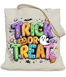 LUERHUI Trick or Treat Tote Bag for Women Girls, Halloween Ghost Gifts Tote Bag for Spooky Season