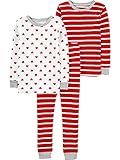 Simple Joys by Carter's Baby Little Kid 3-Piece Snug-Fit Cotton Pajama Set, Red Stripe/White Hearts, 4