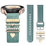 DaQin Flower Engraved Band Compatible with Samsung Galaxy Watch 7 Band/FE 6 5 4 40mm 44mm,Galaxy Active 2, 20mm Watch Band Soft Silicone Replacement Strap with Decorative Charms Accessories Women