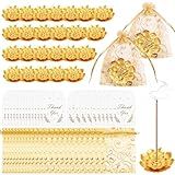 72 Pack Diwali Gifts Bulk, Lotus Incense Holder, Indian Return Gifts for Pooja Bulk, Gold Lotus Incense Sticks Holder with Organza Bags & Thank You Cards, Indian Return Gift (72 Pack)