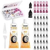 MetFun 40 PCS Quick Fix Screw-in Tire Plug Kit with 2 Tubes of Sealant Glue