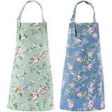 DDJYP Floral Pattern Women Kitchen Apron 2 Pack Cotton Canvas Flower Apron with Pockets Gardening Apron for Gardeners Birthday Mothers Day Apron Gift