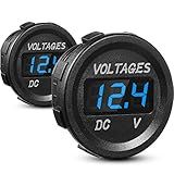 BBTO 2 Pieces DC 12V Car Voltage Gauge LED Display Waterproof Voltmeter Digital Round Panel Voltmeter Compatible with Vehicle Motorcycle Truck Camper ATV UTV Car Boat Marine (Blue Digital)