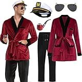 ZeroShop Halloween Costumes for Couples 2024, Adult Mens Captain Hugh HEFNER Bunny Jacket Robe Pimp Outfit,L Red