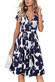 OUGES Casual Spring Summer Dress for Women 2026 Wrap V Neck A Line Midi Party Dresses with Pockets(FloralZ30,L)