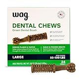 Amazon Brand - Wag Dental Chews - Green Dental Brush for Dogs, Large, Unflavored, 24 Count (Pack of 1)