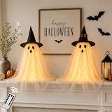 AYGXU 2pcs Halloween Decorations Indoor,Ghost Decor with String Lights Remote Control,Halloween Party Decorations,Spooky Ghost Light for Home Table Room Kitchen Office