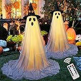 2Packs Halloween Decorations Outdoor,Halloweens Party Decoration Indoor,Spooky Ghost with Remote Control String Lights,Halloween-Ghost Lights for Porches Yards Gardens Lawn