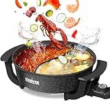 Stariver 6L Electric Hot Pot with Divider - Dual-Flavor Fondue & Shabu Shabu Pot, 1360W with 5-Temp Control, Non-Stick & BPA-Free, Perfect for Family Dinners & Parties