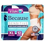 Because Adult Incontinence Underwear for Sensitive Skin - Women - Premium Overnight Disposable Briefs, Anti Odor - White, X-Large - Absorbs 6 Cups - 12 Count (Pack of 1)