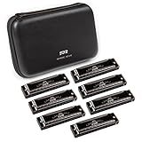 JDR Harmonica Set of 7 Key of C D E F G A Bb 10 Holes 20 Tones Blues Harp Diatonic Mouth Organ armonica with EVA Protective Case for Adults Kids Beginner Professional Intermediate Student Gift Black