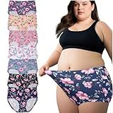 Feihtl Womens Underwear Plus Size Panties XL-5XL 7 Pack Ladies Briefs Mid High Waist Floral Underwear Undies (US, Alpha, 3X-Large, Regular, Regular, 7pack)