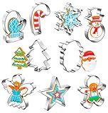 Christmas Cookie Cutters Set of 9 Pieces, Wmtidene Cookie Cutters Shapes for Winter Holiday, Metal includes Christmas Tree,Snowflake,Gingerbread Men,Angel,Star,Mitten,Candy Cane,Snowman
