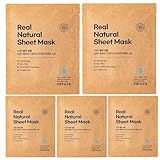varuza] Real Natural Sheet Mask – EWG VERIFIED, Vegan Face Mask for Hydration, Non-GMO, No Artificial Fragrance, Made in Korea (5 PACK, BLUE AMPOULE)