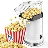 Hot Air Popcorn Popper Maker 4.5 Quarts - Oil-Free Electric Machine with Butter Melter, Measuring Cup, On/Off Switch, ETL Certified for Family Movie Nights & Parties(White)