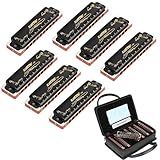 Harmonica Set Harmonica 7 Keys 10 Hole 20 Tone Professional Blues Harp Key of A B C D E F G for Professional Player,Beginner, Gift(East Top)- Black
