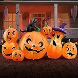 Joiedomi 6 FT Long Halloween Inflatable Outdoor Decorations, Pumpkin Blow Up Yard Decorations, 7 Pcs Inflatable Pumpkin for Outside with Witch's Cat with Build-in LEDs for Halloween Decor