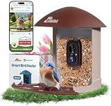 Smart Bird Feeder with Camera Solar Powered, 2.5K HD Birdwatching Camera with Free AI Bird Identification, Instant Notifications & Auto Video Capture, for Dad Granpa Birdlovers, Brown
