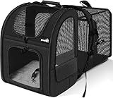 Pecute Cat Backpack Carrier Expandable, Pet Backpack for Cats & Small Dogs Up to 11lbs, with 4-Side Breathable Mesh, Multi-Entry & Lockable Zippers for Travel, Hiking, Camping - Hands Free, Black