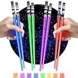 Lightsaber Chopsticks Star Wars Light Up - LED Glowing Light Saber Chop Sticks - Reusable Sushi Lightup Sabers Chopstick Set Of 4 Pairs - Blue & Red & Green & Purple