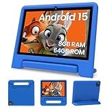 ApoloSignage 2025 Android 15 Kids Tablet, 10 Inch HD Display, 8GB RAM, 64GB ROM (Expandable to 1TB), with Kids Space, Parental Controls, Long-Lasting Battery (Blue)