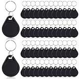 Beeveer 100 Pcs Nfc Tags Keytags Nfc Key Keychain Business Card Digital Programmable 504 Bytes Memory, Compatible with Mobile Phone (Black)