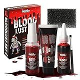Festicy Authentic Halloween Fake Blood XL Set 2025 | 1.70oz Washable Liquid, 1.70oz Spray, 1.40 fl oz Gel, Sponge, Brush | Vampire Look | Vampire Makeup Kit, Special Effects Makeup