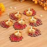 TIED RIBBONS Lotus Tealight Candle Holder | Set of 7, MDF | Tealight Diya for Diwali Decor, Pooja Decorations for Home, Diwali Decorations, Ganesh Chaturthi, Indian Decor