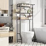 Simple Trending Over The Toilet Storage Cabinet, Metal Bathroom Shelf Organizer with Paper Holder and Hooks, 3 Tier, Black