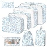 8 Set Packing Cubes for Suitcases,Packing Cube with Shoe, Cosmetics, Clothing, and Accessories Bags Packing Cubes for Travel Luggage Organizer Women Men(Blue Flowers)