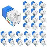 VCE UL Listed 10Gbps Cat6 Keystone Jack Insert 25-Pack, 90 Degree Punch Down RJ45 Keystone Jack Adapter Slim Profile Blue