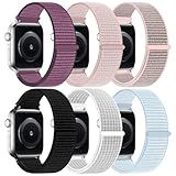6 Pack Nylon Sport Loop Band Compatible with Apple Watch Band 38mm 40mm 41mm 42mm 44mm 45mm 46mm 49mm Women Men, Soft Adjustable Replacement Straps for iWatch Series 10 9 8 7 6 5 4 3 2 1 SE Ultra (Plum/Rose Pink/Light Pink/Jet Black/Shimmering White/Teal Gray, 38/40/41/42mm(Series 10))
