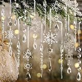 Crystal Christmas Tree Ornaments, Clear Acrylic Snowflake & Icicle, 18pcs
