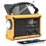 NOAA Weather Radio-12000mAh/44400mWh AM/FM Emergency Portable Radio with Solar Panel/Hand Crank/AC Input Rechargeable Battery and Flashlight SOS Siren Lamp for Indoor/Outdoor Emergencies