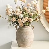 Dobbyby Ceramic Flower Vase 7.6 inch Farmhouse Rustic Vase Decorative Pottery Terracotta Vases for Home Decor Table Mantle Fireplace Living Room Bathroom Wedding Centerpiece (Whitewashed)