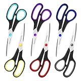 Scissors Set of 6-Pack, 8" Scissors All Purpose Comfort-Grip Handles, Sharp Scissor for Office Home School Craft Sewing Fabric Supplies, High/Middle School Student Teacher, Right/Left Hand