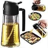 TrendPlain 16oz/470ml Glass Olive Oil Sprayer for Cooking – 2 in 1 Olive Oil Dispenser Bottle for Kitchen Gadgets and Air Fryer Accessories, Salad, BBQ - Black