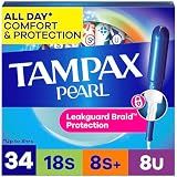 Tampax Pearl Tampons Trio Pack, Super/Super Plus/Ultra Absorbency with BPA-Free Plastic Applicator and LeakGuard Braid, Unscented, 34 Count
