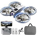 Drone with Camera - RC Quadcopter for Kids & Adults Beginners, with One Key Takeoff/Landing, Altitude Hold, Headless Mode, 3D Flip & Trajectory Flight, 3-Speed Mode, 2 Rechargeable Batteries & Carrying Case, Gray