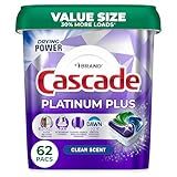Cascade Platinum Plus Dishwasher Pods, Dish Detergent Soap, Clean Scent, 62 Count