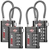 Forge TSA Approved Luggage Locks 4 Digit Combination TSA Travel Locks with TSA008, Open Alert Indicator, Zinc Alloy Body for Luggage, Suitcase, Backpack, and More. Black 4 Locks.