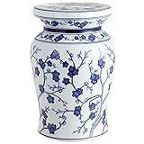 JONATHAN Y TBL1016A Cherry Blossom 17.7" Ceramic Indoor/Outdoor Garden Stool, Coastal, Contemporary, Chinese Porcelain, Side Table, Plant Stand, Spill-Proof, Living Room, Garden Room,Patio, White/Blue
