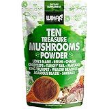 Wixar Mushroom Powder - Ten Treasure Mushrooms Extract Supplement Blend for Coffee & Smoothies - Lions Mane, Turkey Tail, Reishi, Chaga, Shiitake, Cordyceps, Complex - 4oz Mushroom Supplement