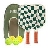 Dinkly Pickleball Paddles Set of 2 - USAPA Approved Graphite/Fiberglass Pickleball Racket, 2 Pickleball Rackets, 4 Balls and 1 Portable Carry Bag, Pickle Ball Set for Men Women, Wave Check