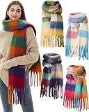Shyyween 4 Pcs Large Chunky Plaid Scarf for Women Checked Scarf Shawl Blanket Warm Oversized Long Thick Gift (Bright Color)