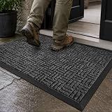 Mibao Front Door Mat Outdoor Entrance, 29.5" x 17" Heavy Duty Welcome Mat for Outdoor and Indoor, Waterproof Dirt Trapper Doormat, Super Absorbent Indoor Entryway Mat for Patio & Porch - Gray