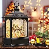 Wondise Christmas Musical Snow Globe Lantern with 6 Hour Timer, 11.2 Inch USB Cord & Battery Operated Spinning Water Glitters Lighted Singing Snow Globe Lantern Christmas (Nativity)