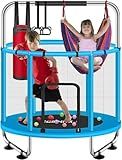 ZCMHAXJ 55" Trampoline for Kids with Enclosure, 440lbs Capacity Indoor & Outdoor Toddler Trampoline with Adjustable Gymnastics Bar & Toys, Gifts for Boys & Girls
