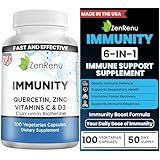 Zenrenu Immunity Quercetin 700 mg Zinc Vitamin C Vitamin D Immune Support Supplement with Curcumin - Easy to Absorb Immunity Supplement, 100 Vegetarian Capsules 50 Day Supply