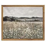 SHENIFY Vintage Landscape Framed Canvas Wall Art Prairie in Full Bloom Classic Oil Painting Modern Farmhouse Kitchen Office Decor - 8x10in Natural Framed